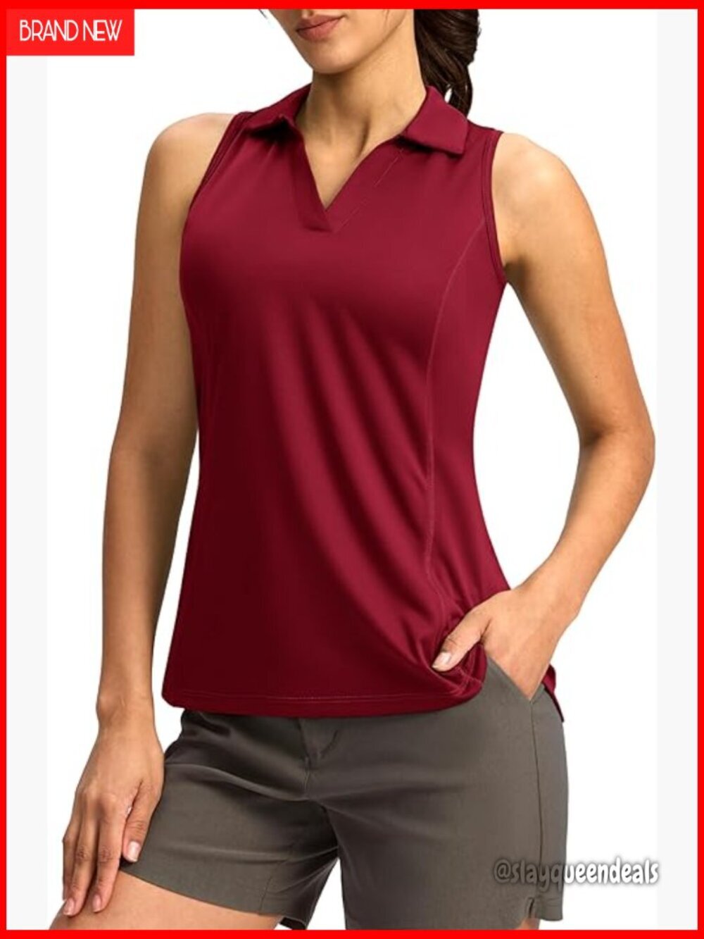 Sleeveless Polo Tank Top - Burgundy